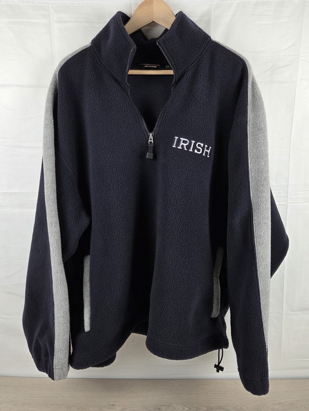 Vtg Sport Tech ND Irish Fleece 1/4 Zip Pullover Sweatshirt Mens XL Navy Plush